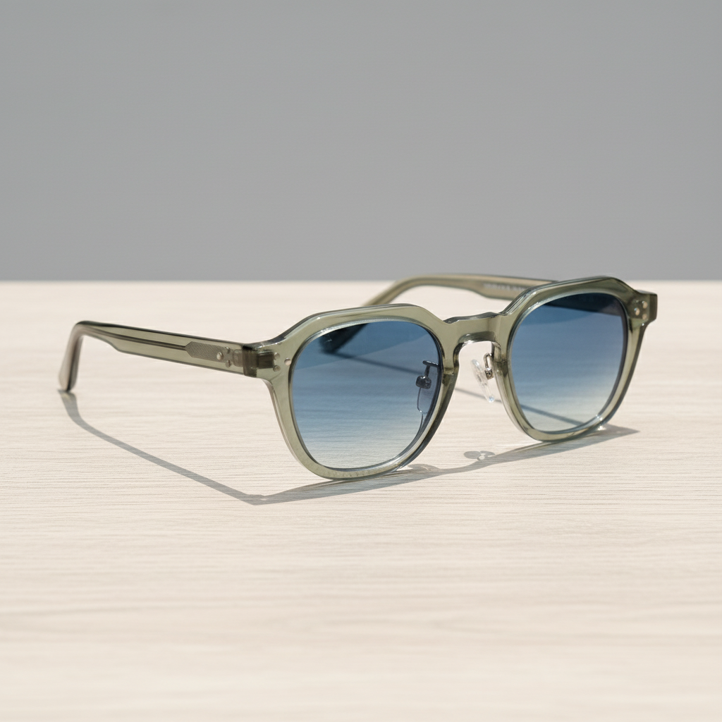 April Blue Gradient Lens Sunglasses - Transparent green Geometric TR90 Frame