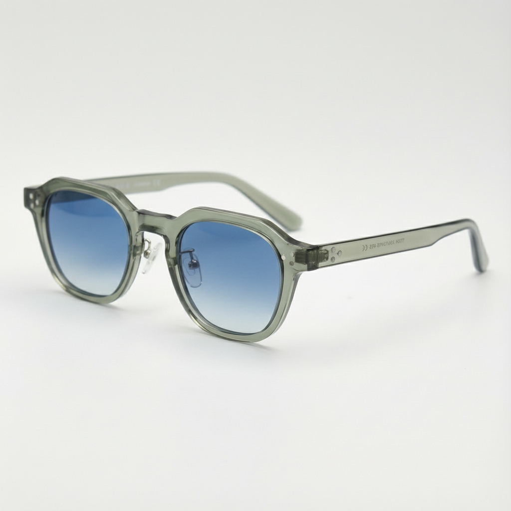 April Blue Gradient Lens Sunglasses - Transparent green Geometric TR90 Frame