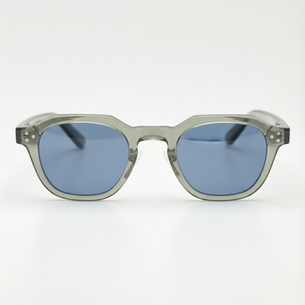 April Blue Tinted Lens Sunglasses - Transparent green Geometric TR90 Frame