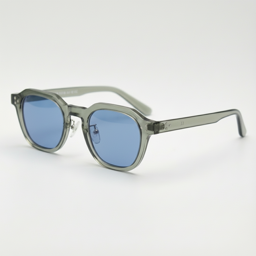 April Blue Tinted Lens Sunglasses - Transparent green Geometric TR90 Frame