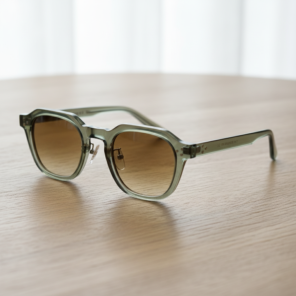 April Brown Gradient Lens Sunglasses - Transparent green Geometric TR90 Frame