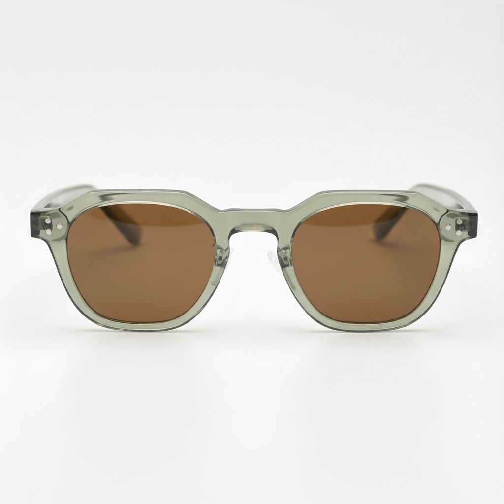 April Brown Tinted Lens Sunglasses - Transparent green Geometric TR90 Frame