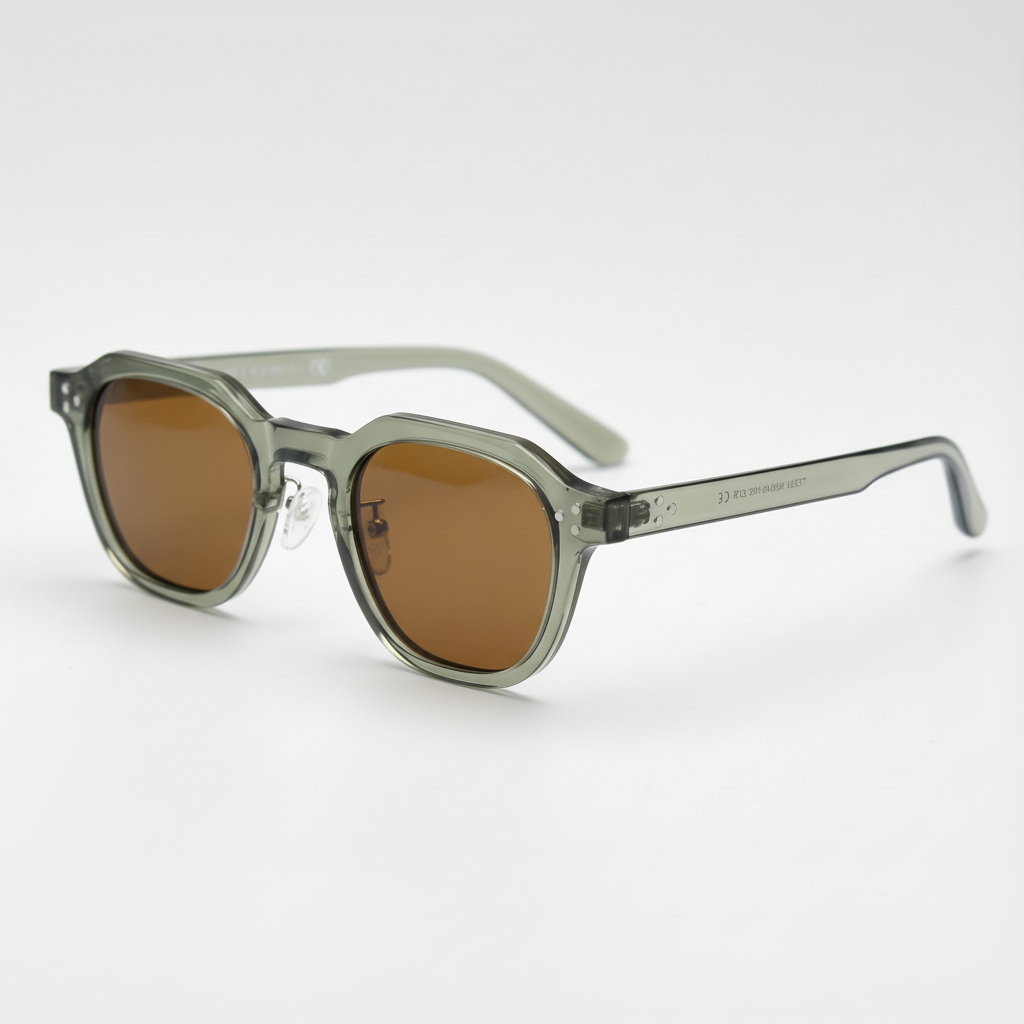 April Brown Tinted Lens Sunglasses - Transparent green Geometric TR90 Frame