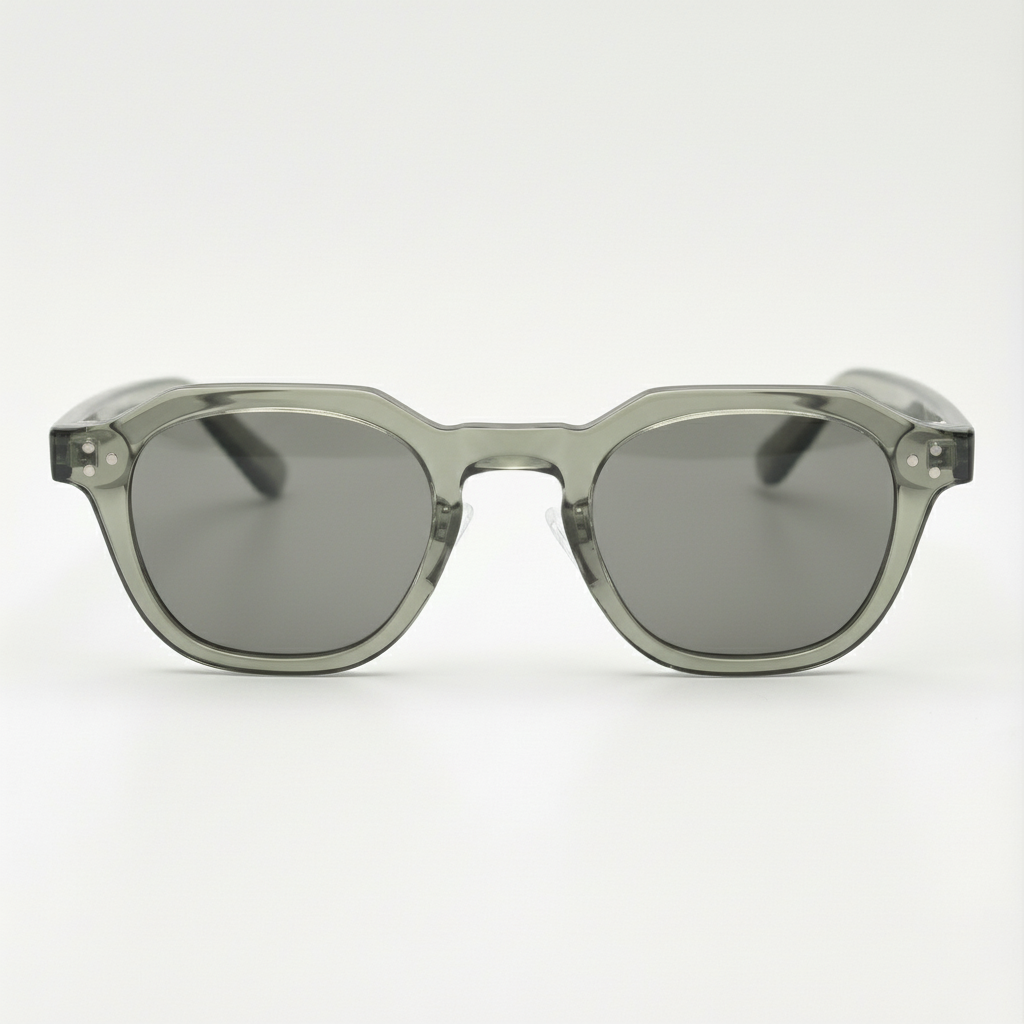 April Grey Tinted Lens Sunglasses - Transparent green Geometric TR90 Frame
