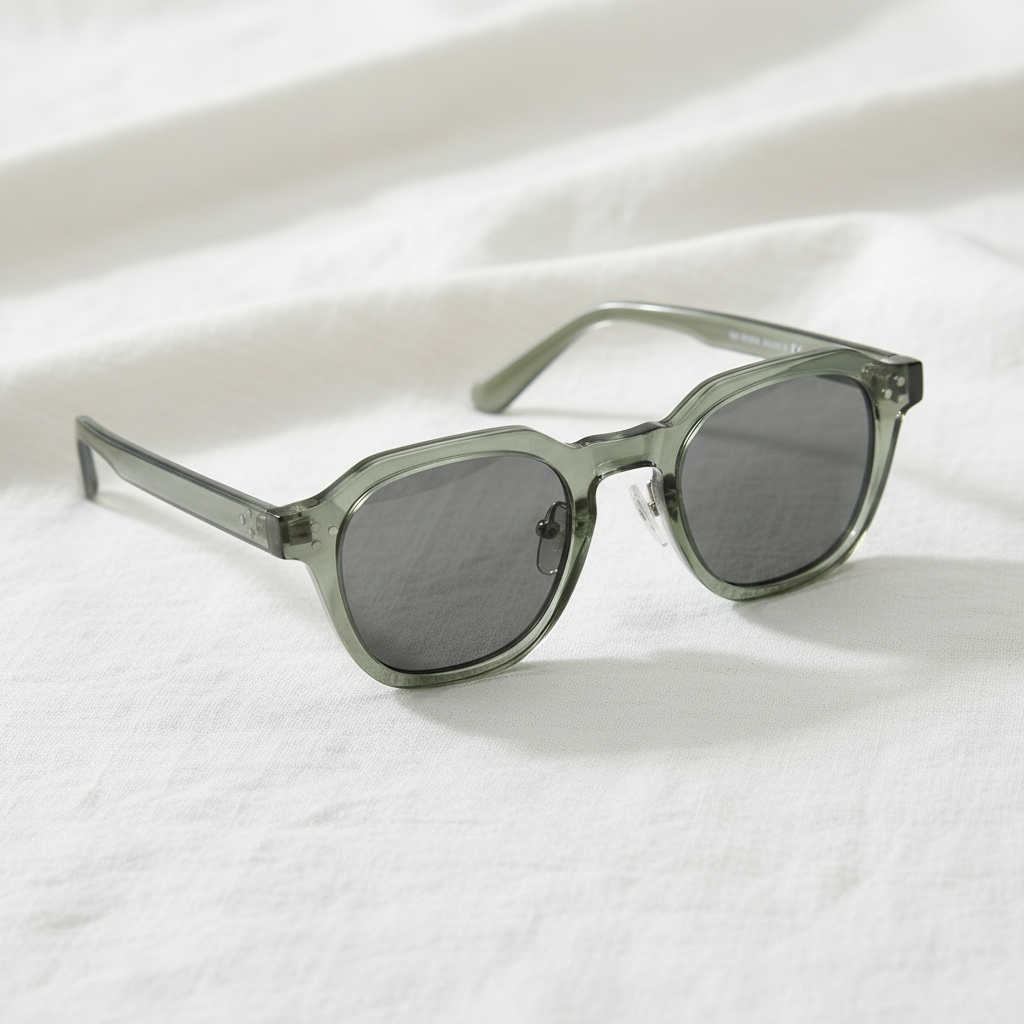 April Grey Tinted Lens Sunglasses - Transparent green Geometric TR90 Frame