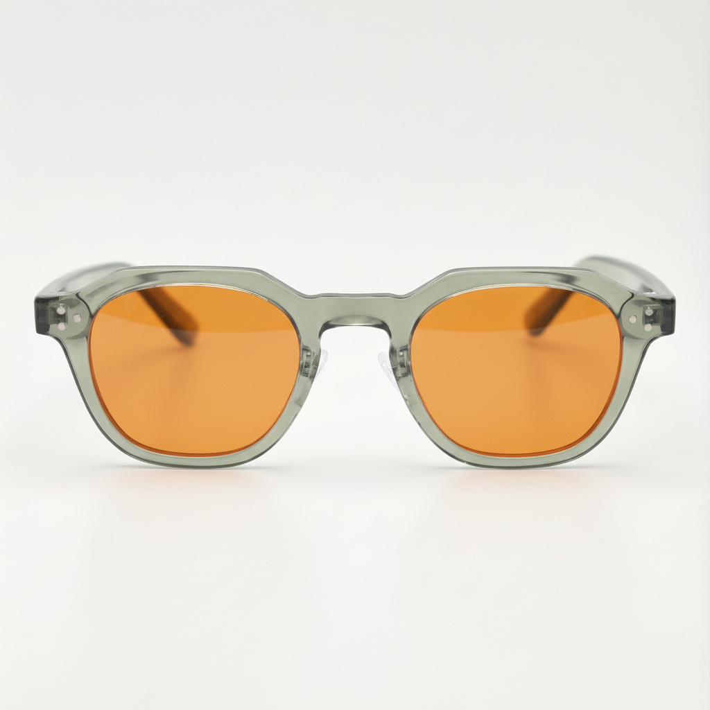April Orange Tinted Lens Sunglasses - Transparent green Geometric TR90 Frame