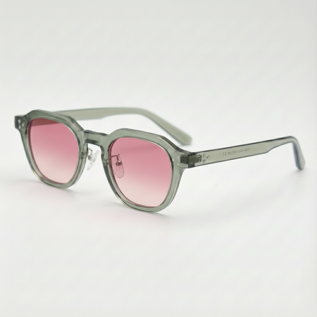April Pink Gradient Lens Sunglasses - Transparent green Geometric TR90 Frame