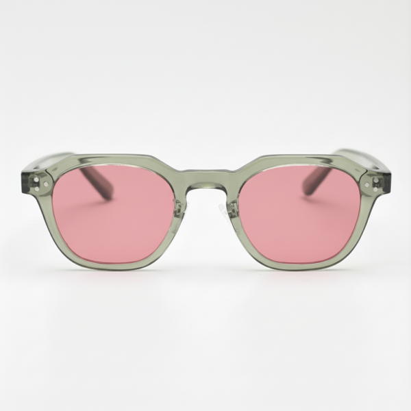 April Pink Tinted Lens Sunglasses - Transparent green Geometric TR90 Frame