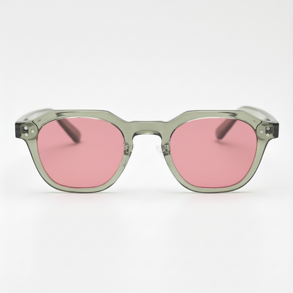 April Pink Tinted Lens Sunglasses - Transparent green Geometric TR90 Frame