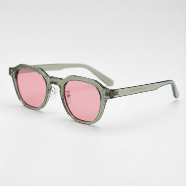 April Pink Tinted Lens Sunglasses - Transparent green Geometric TR90 Frame