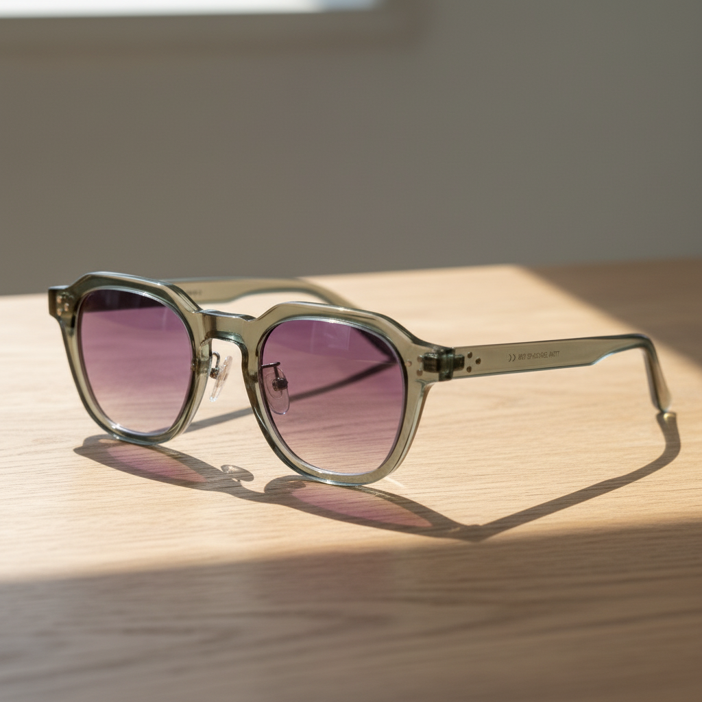 April Purple Gradient Lens Sunglasses - Transparent green Geometric TR90 Frame