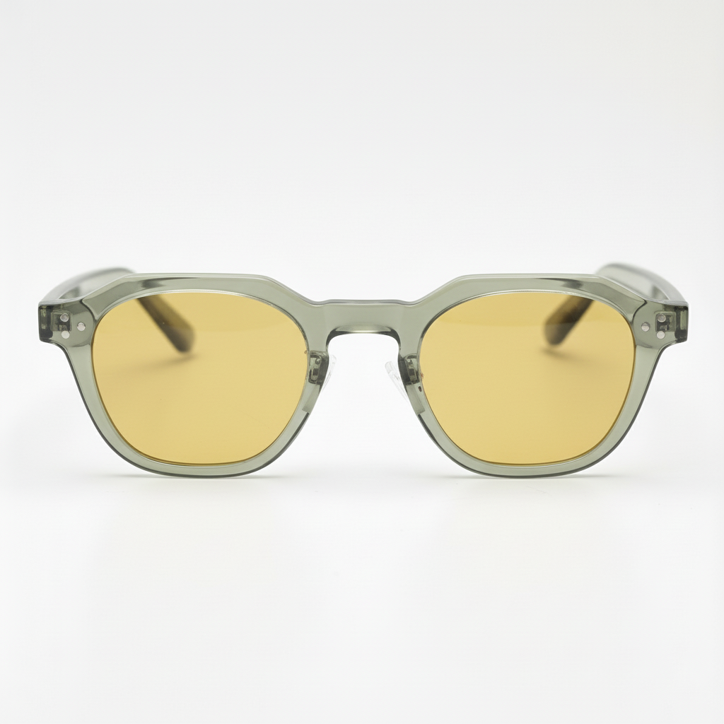 April Night Driving Glasses (Yellow Tint) - Transparent green Geometric TR90 Frame