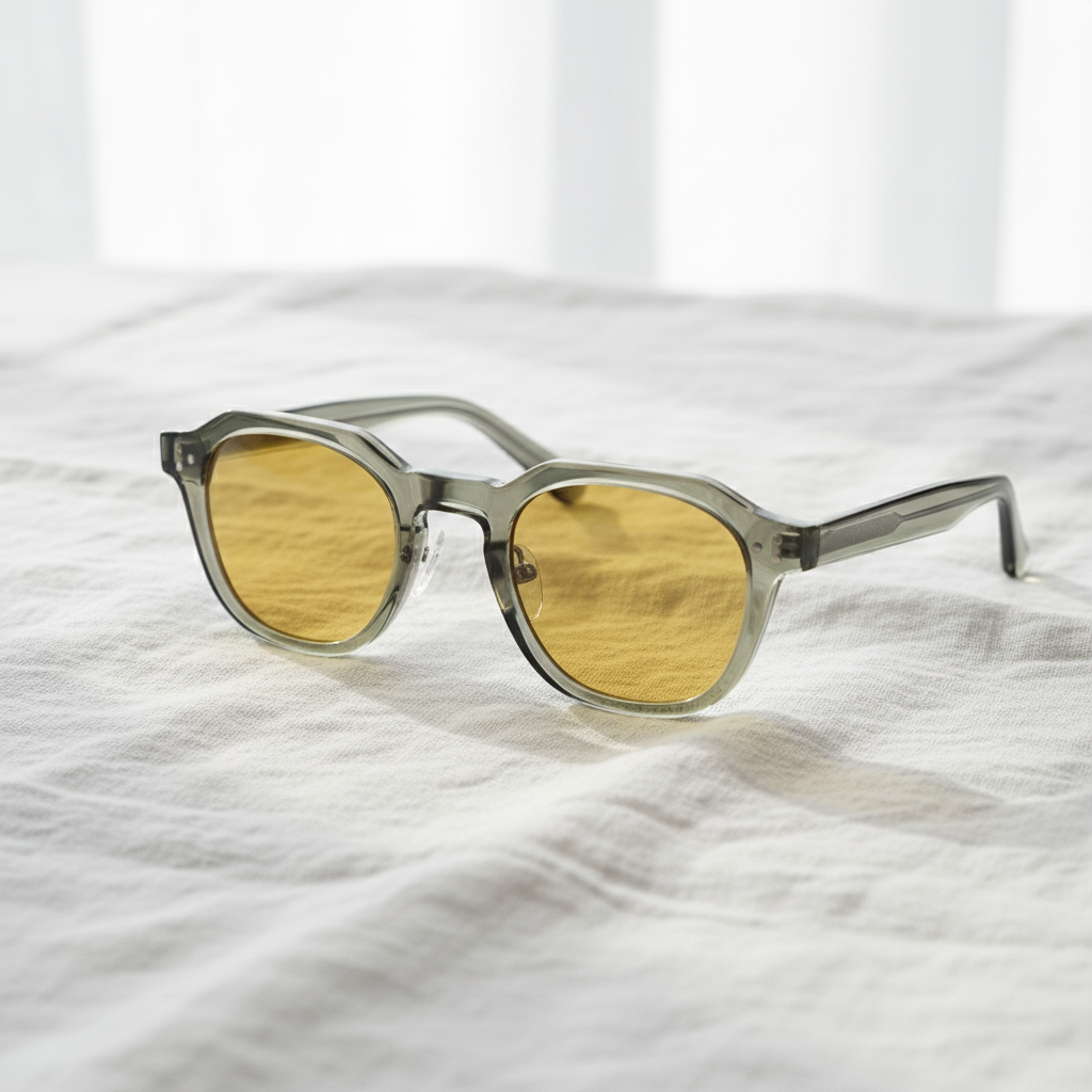 April Night Driving Glasses (Yellow Tint) - Transparent green Geometric TR90 Frame