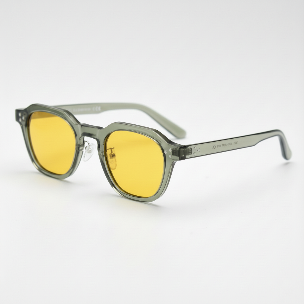 April Night Driving Glasses (Yellow Tint) - Transparent green Geometric TR90 Frame