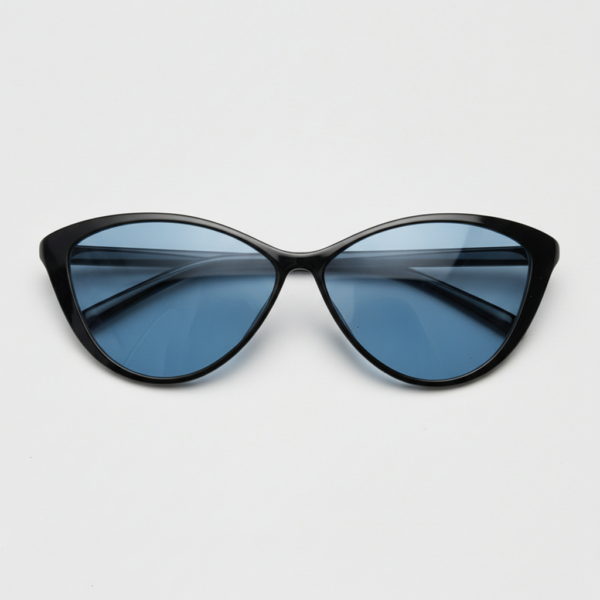 Carol Blue Tinted Lens Sunglasses - Glossy black Cat-eye TR90 Frame