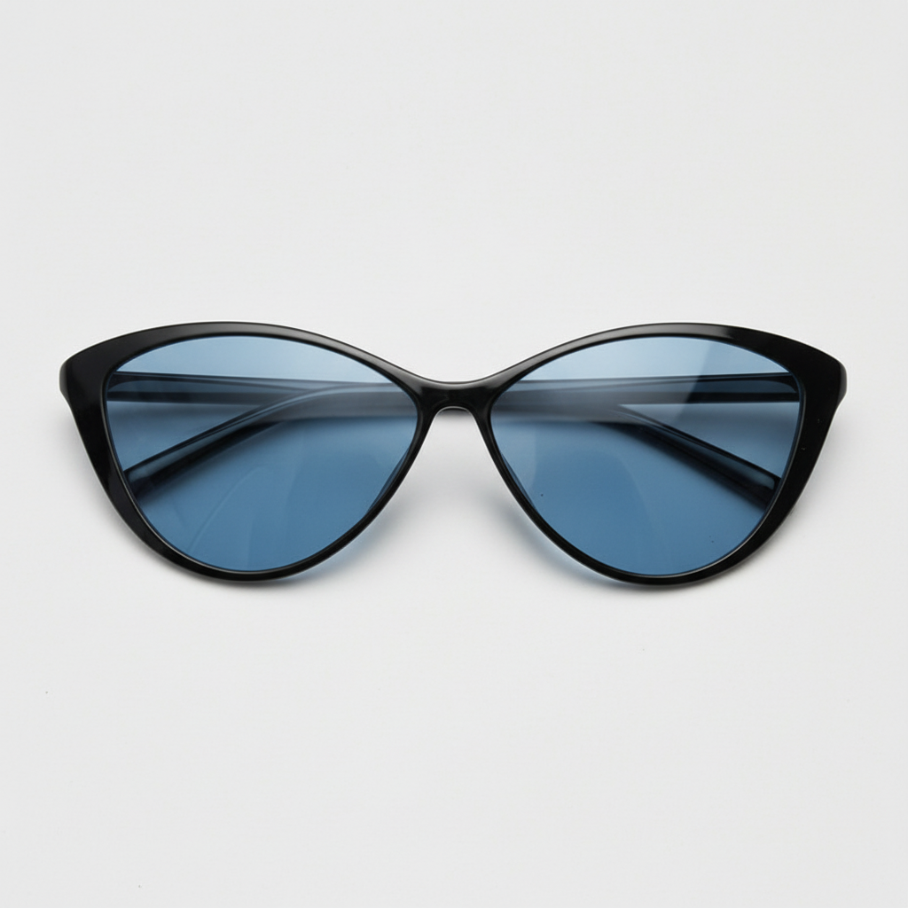 Carol Blue Tinted Lens Sunglasses - Glossy black Cat-eye TR90 Frame