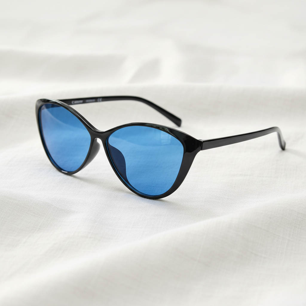 Carol Blue Tinted Lens Sunglasses - Glossy black Cat-eye TR90 Frame