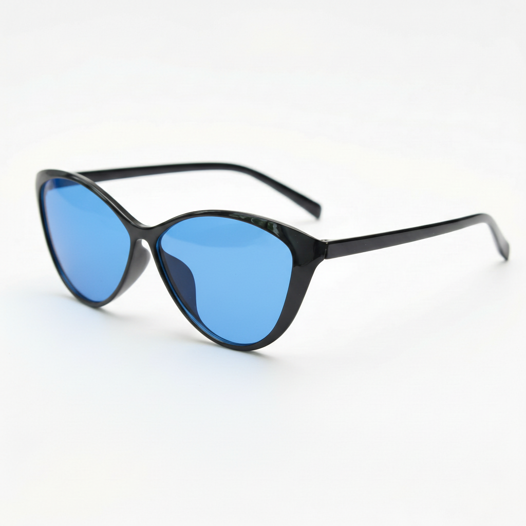 Carol Blue Tinted Lens Sunglasses - Glossy black Cat-eye TR90 Frame