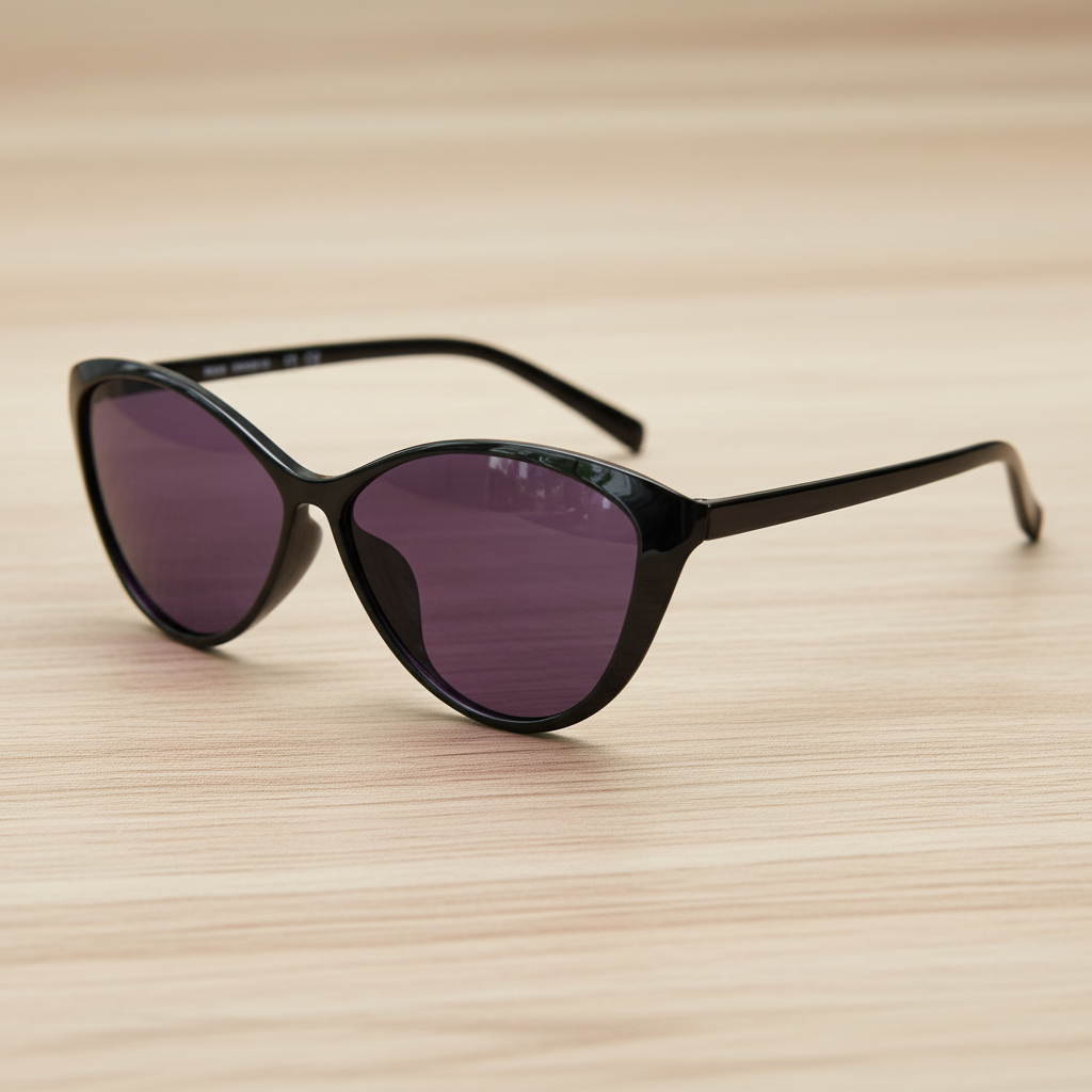 Carol Purple Tinted Lens Sunglasses - Glossy black Cat-eye TR90 Frame