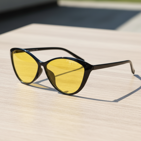Carol Night Driving Glasses (Yellow Tint) - Glossy black Cat-eye TR90 Frame