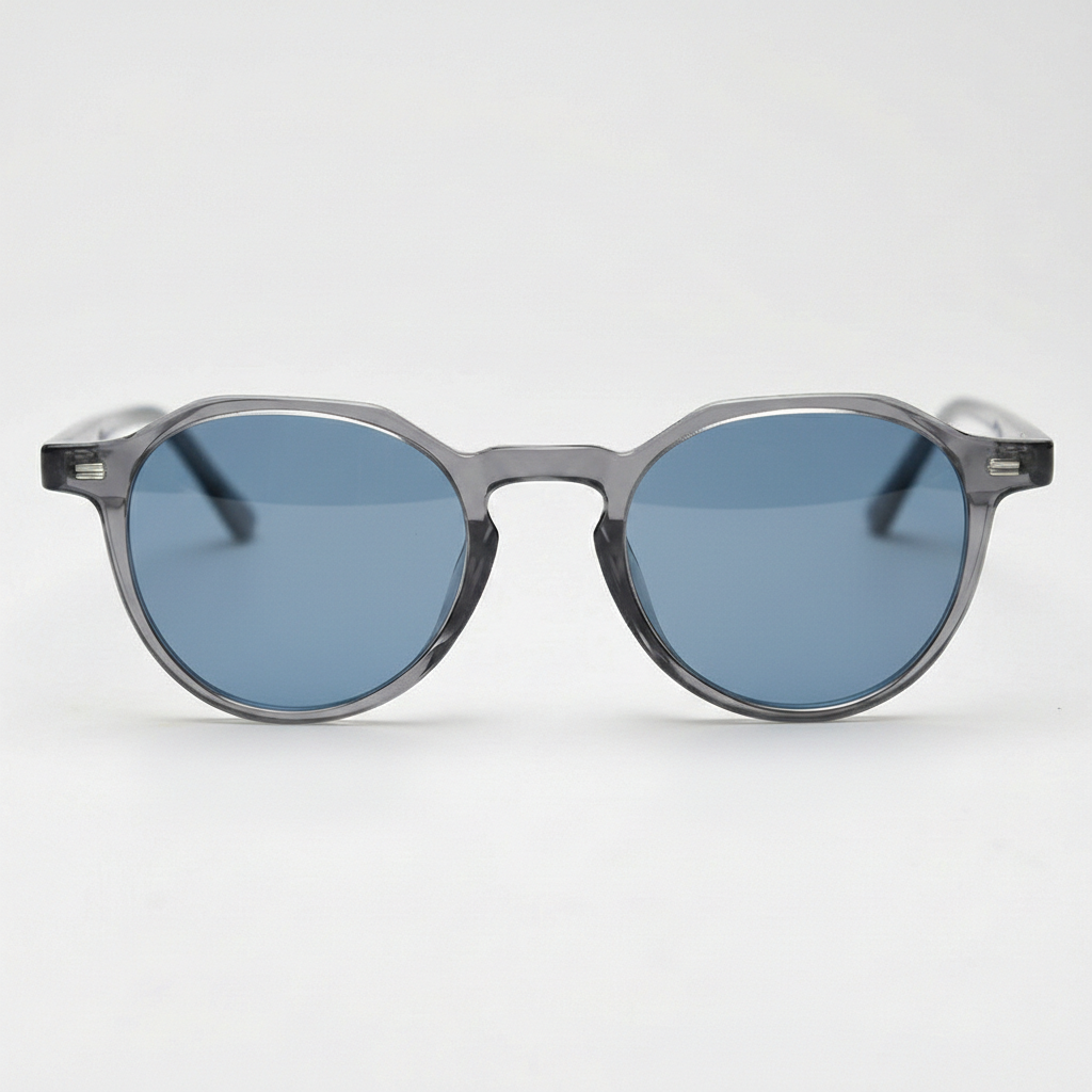 Cherry Blue Tinted Lens Sunglasses - Grey Geometric TR90 Frame