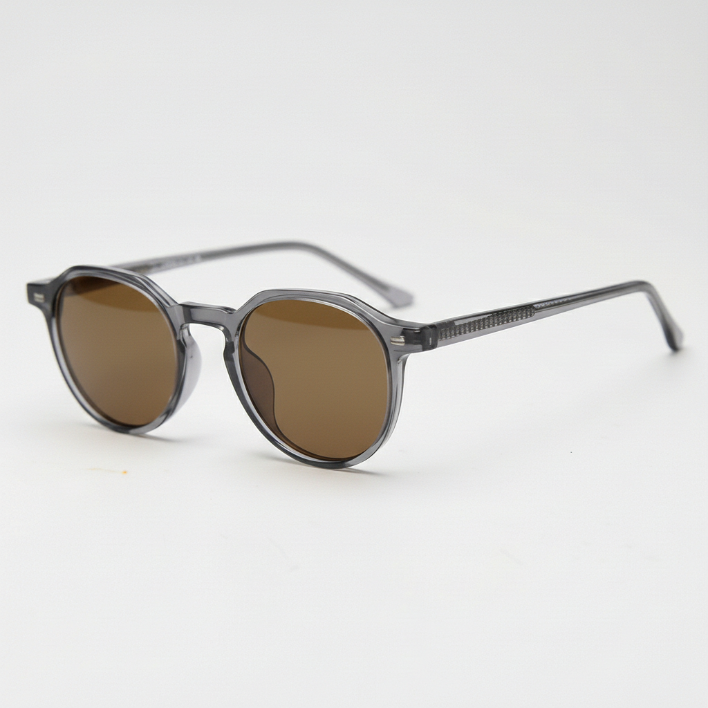 Cherry Brown Tinted Lens Sunglasses - Grey Geometric TR90 Frame