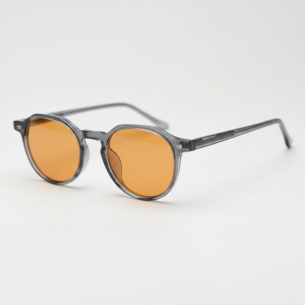 Cherry Orange Tinted Lens Sunglasses - Grey Geometric TR90 Frame