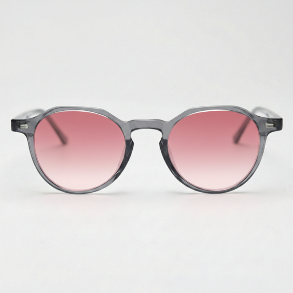 Cherry Pink Gradient Lens Sunglasses - Grey Geometric TR90 Frame