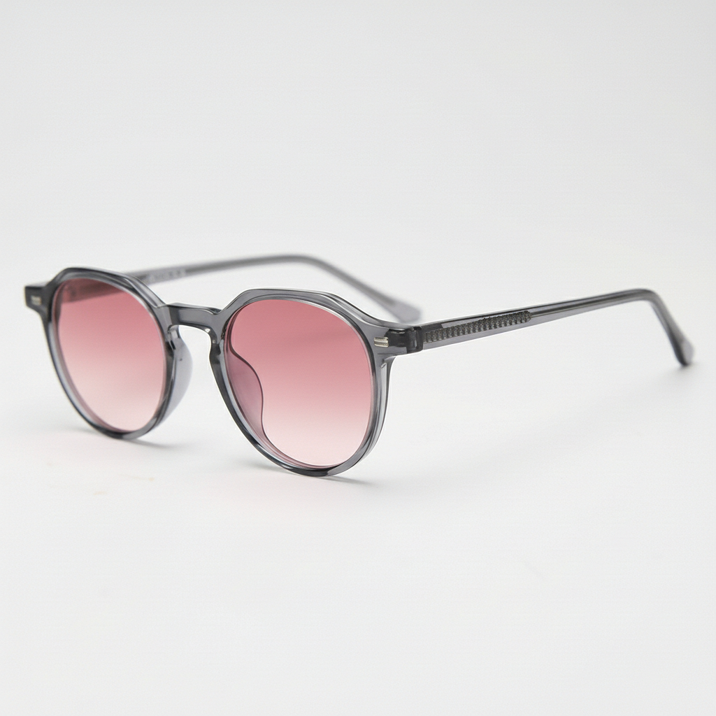 Cherry Pink Gradient Lens Sunglasses - Grey Geometric TR90 Frame