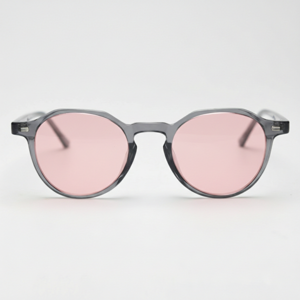 Cherry Pink Tinted Lens Sunglasses - Grey Geometric TR90 Frame