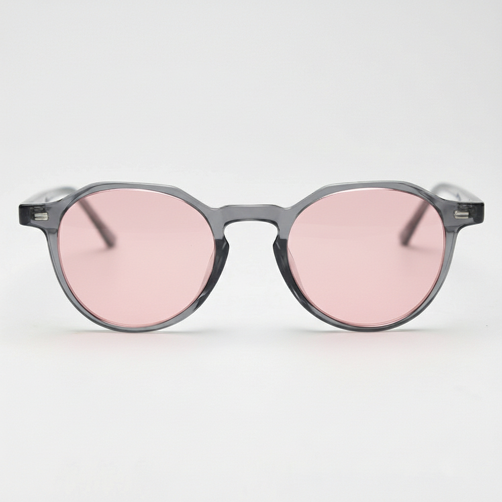 Cherry Pink Tinted Lens Sunglasses - Grey Geometric TR90 Frame