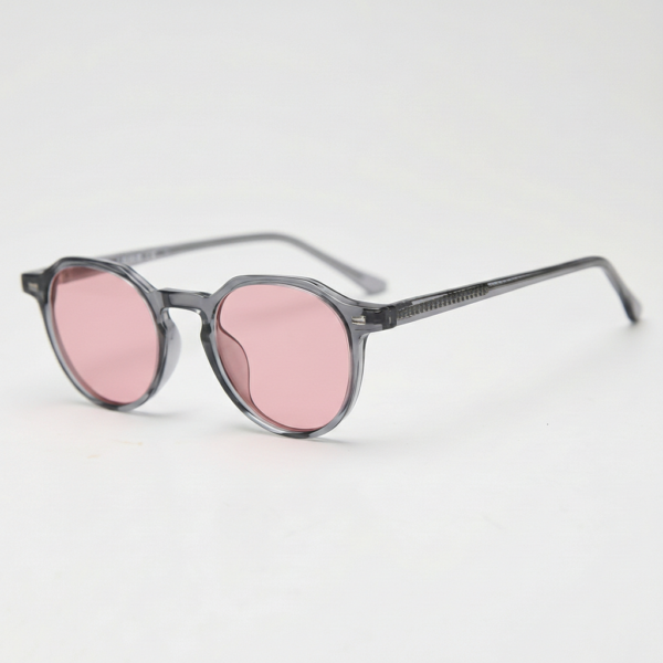 Cherry Pink Tinted Lens Sunglasses - Grey Geometric TR90 Frame