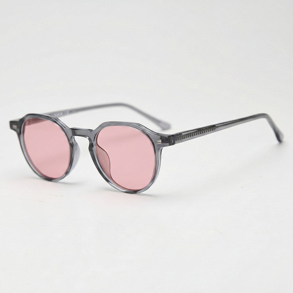 Cherry Pink Tinted Lens Sunglasses - Grey Geometric TR90 Frame