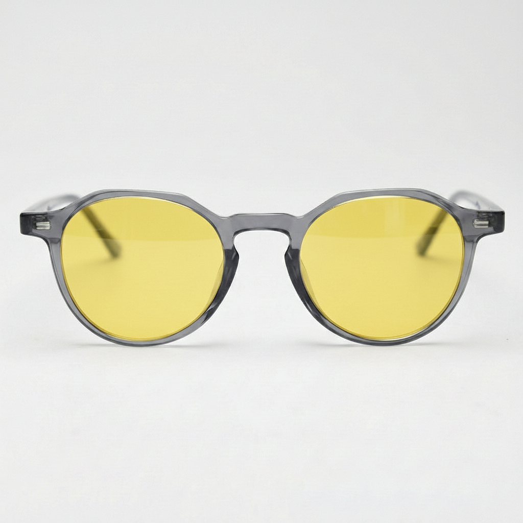 Cherry Night Driving Glasses (Yellow Tint) - Grey Geometric TR90 Frame
