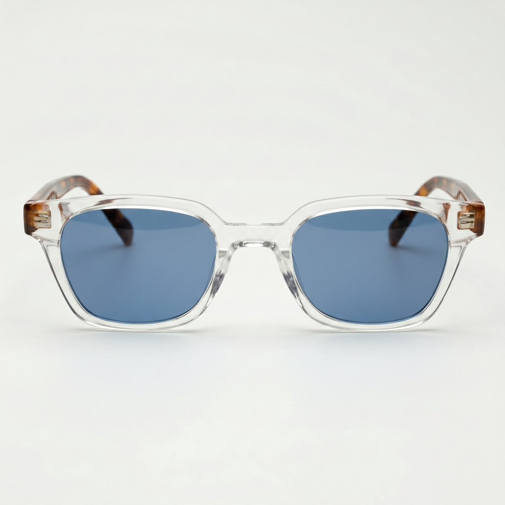 Dana Blue Tinted Lens Sunglasses - Clear Square Acetate Frame