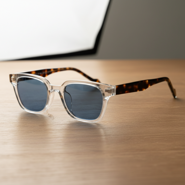 Dana Blue Tinted Lens Sunglasses - Clear Square Acetate Frame