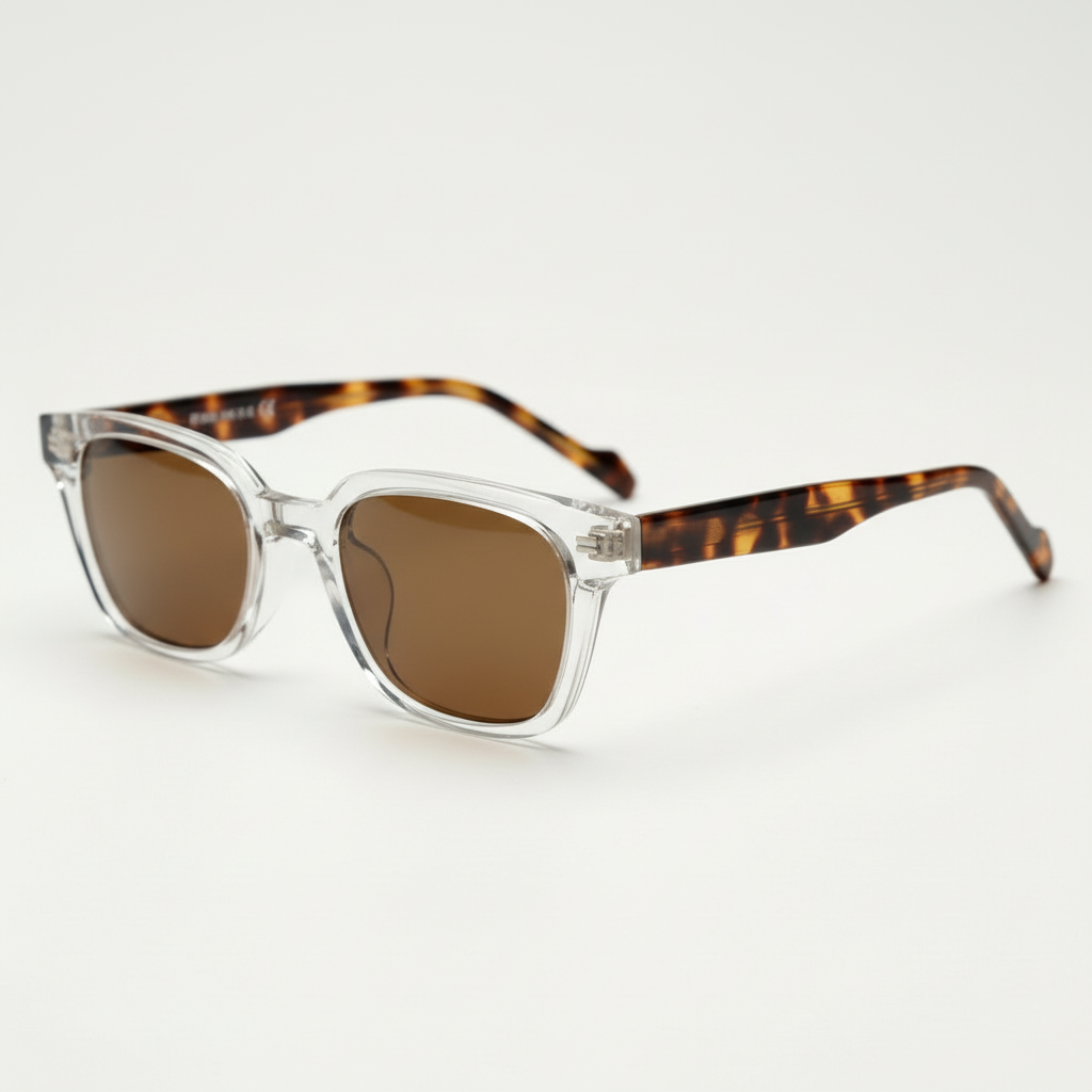 Dana Brown Tinted Lens Sunglasses - Clear Square Acetate Frame