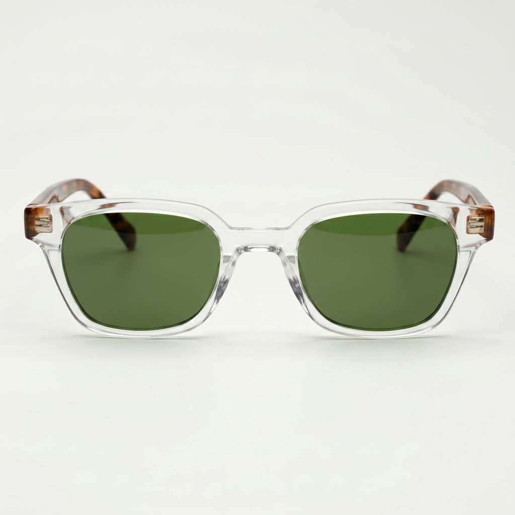 Dana Green Tinted Lens Sunglasses - Clear Square Acetate Frame