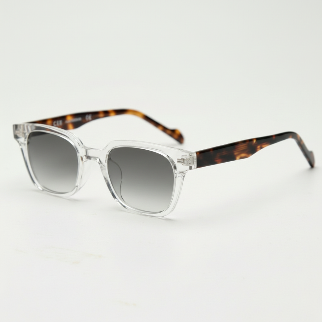 Dana Grey Gradient Lens Sunglasses - Clear Square Acetate Frame