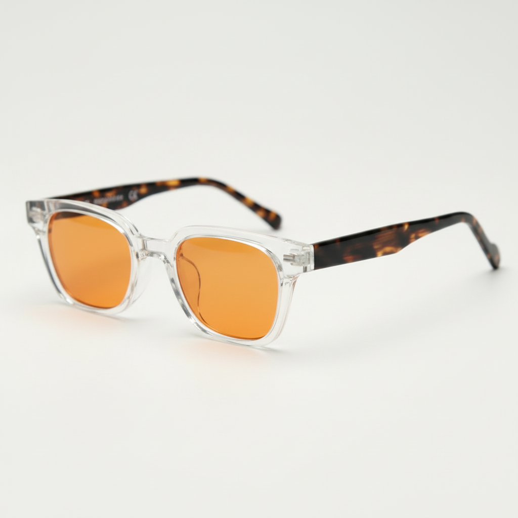 Dana Orange Tinted Lens Sunglasses - Clear Square Acetate Frame