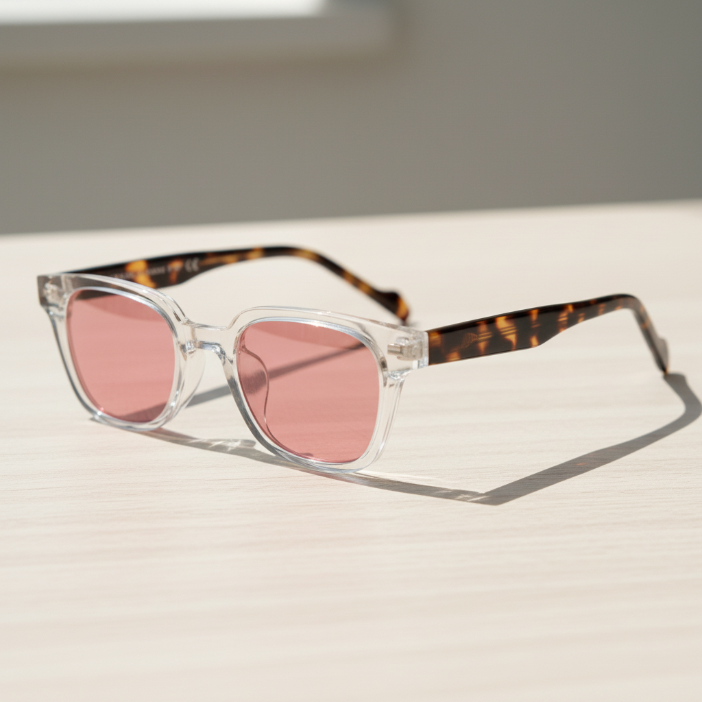 Dana Pink Tinted Lens Sunglasses - Clear Square Acetate Frame