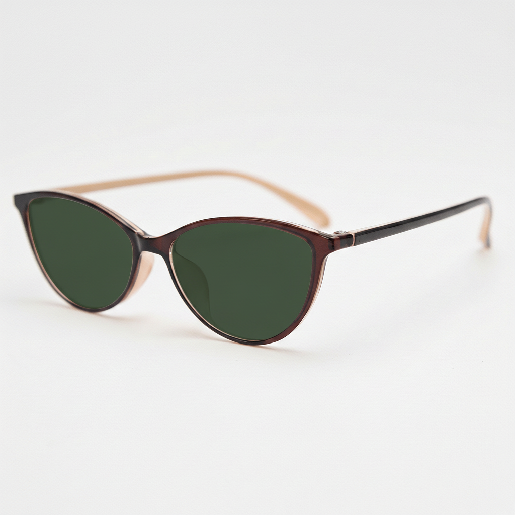Dawn Green Tinted Lens Sunglasses - Red Cat-eye TR90 Frame