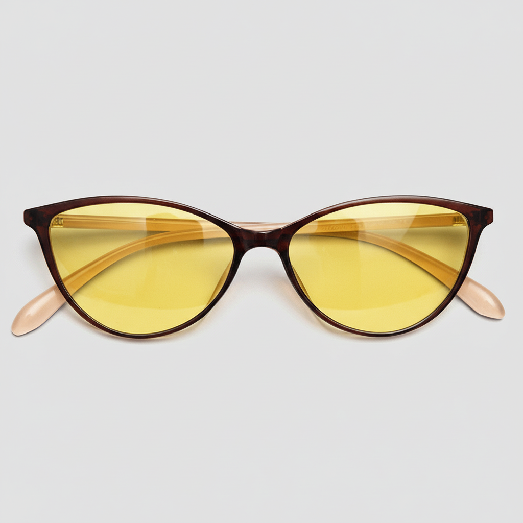 Dawn Night Driving Glasses (Yellow Tint)- Red Cat-eye TR90 Frame