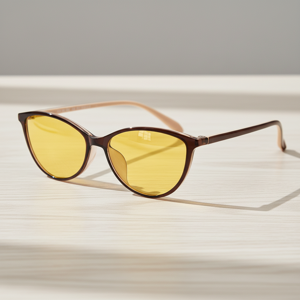 Dawn Night Driving Glasses (Yellow Tint)- Red Cat-eye TR90 Frame