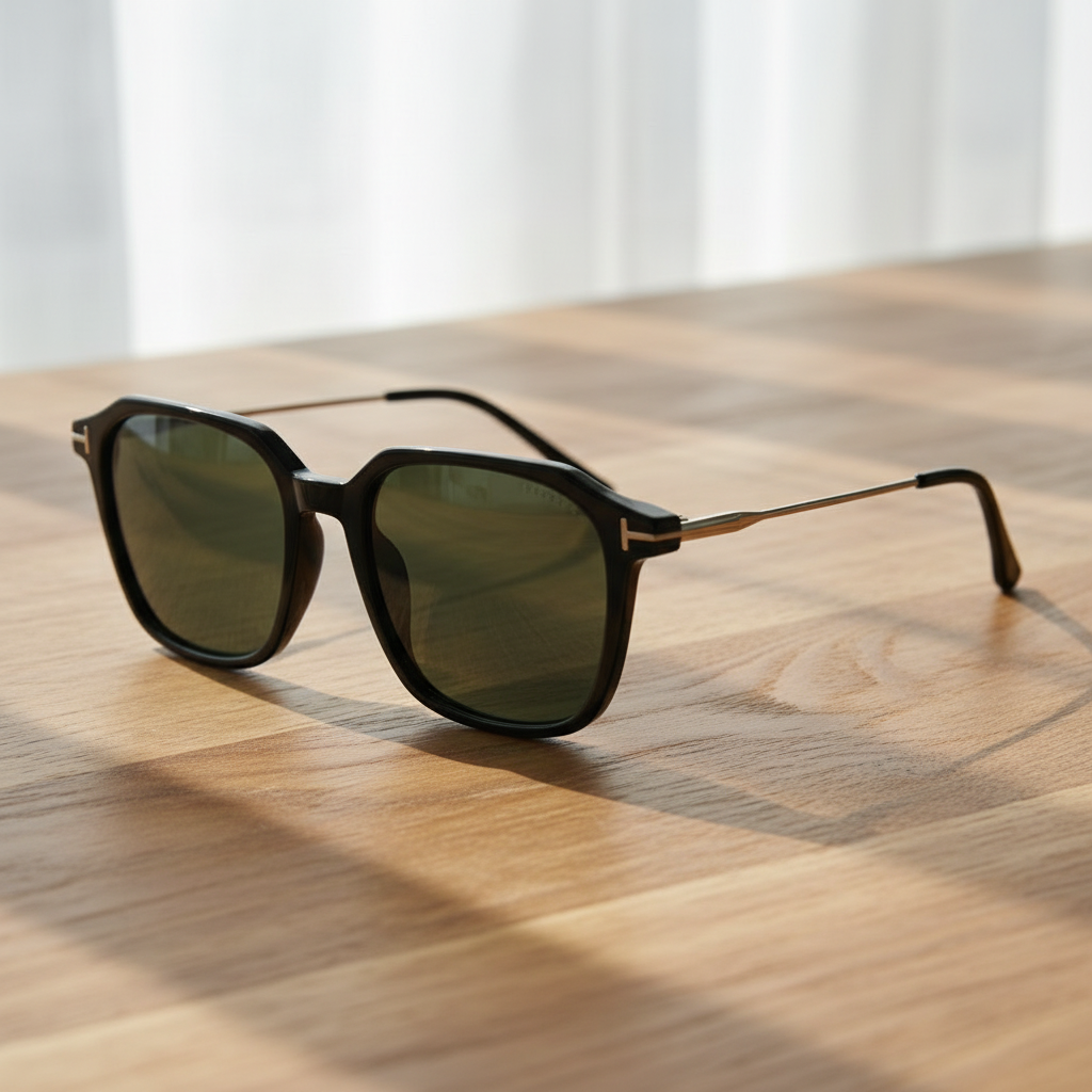 Elma Green Tinted Lens Sunglasses - Black Rectangle TR90 Frame