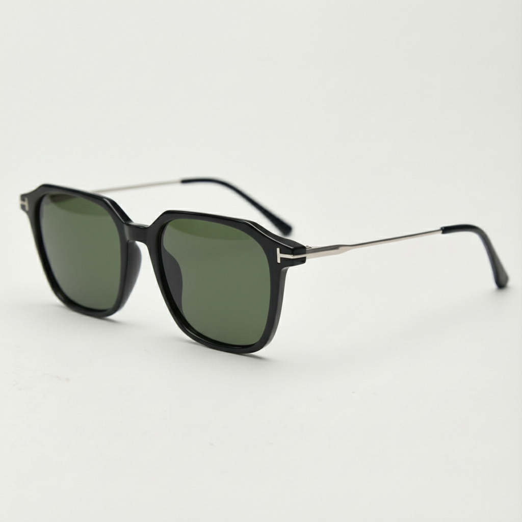 Elma Green Tinted Lens Sunglasses - Black Rectangle TR90 Frame