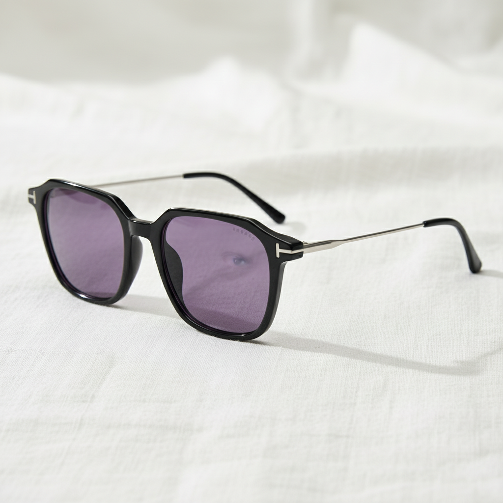 Elma Purple Tinted Lens Sunglasses - Black Rectangle TR90 Frame