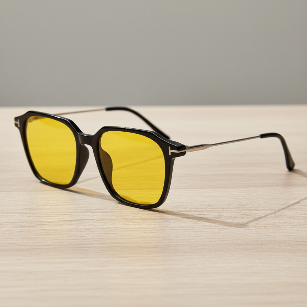 Elma Night Driving Glasses (Yellow Tint) - Black Rectangle TR90 Frame
