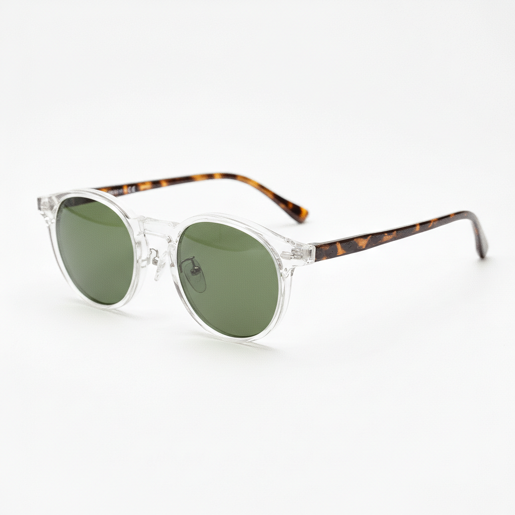 Erin Green Tinted Lens Sunglasses - Clear Round TR90 Frame