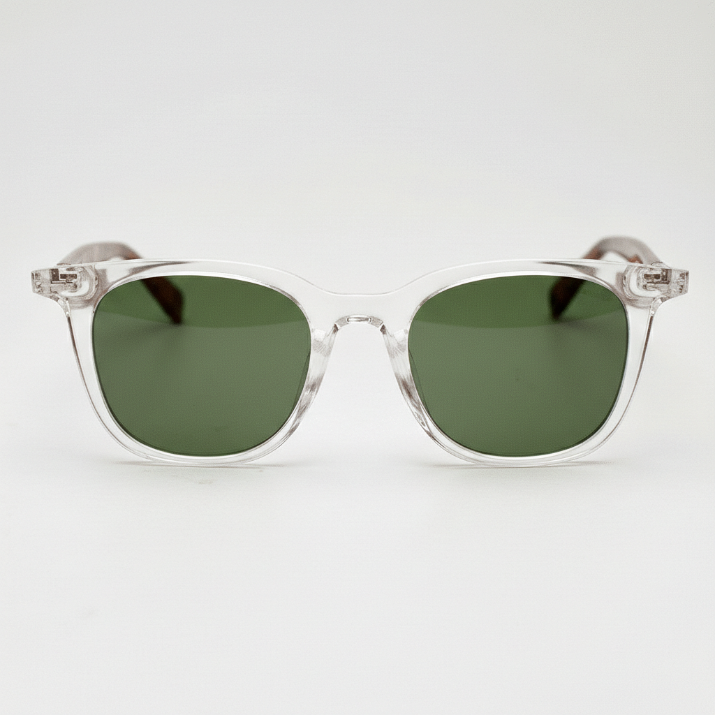 Faith Green Tinted Lens Sunglasses - Clear Rectangle TR90 Frame